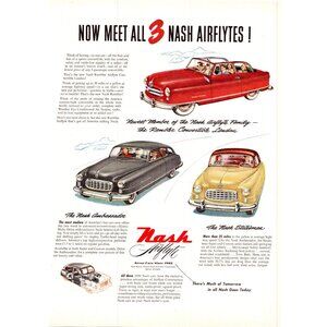 1950 Nash Ambassador Statesman Rambler Convertble Vintage Print Ad 50s Wall Art